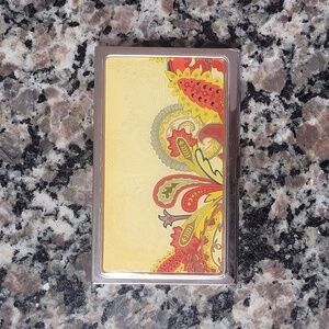 Business card metal holder new with tags w pretty front print